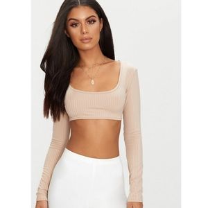 Basic Nude Rib Long Sleeve Crop Top
